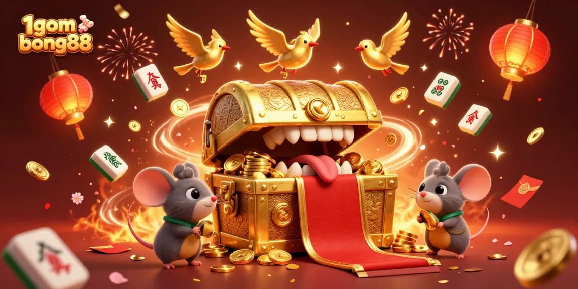 Experience the excitement of 1gom bong88 with a vibrant casino-themed illustration of gold and luck.