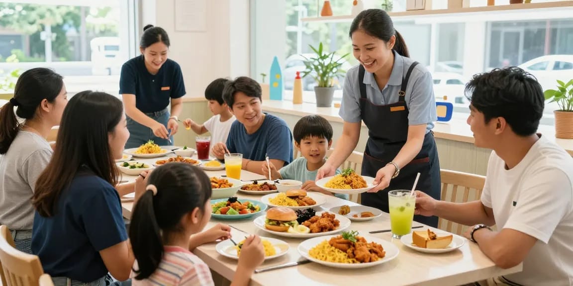 ROKOK88 family dining experience with parents and kids enjoying delicious meals together.