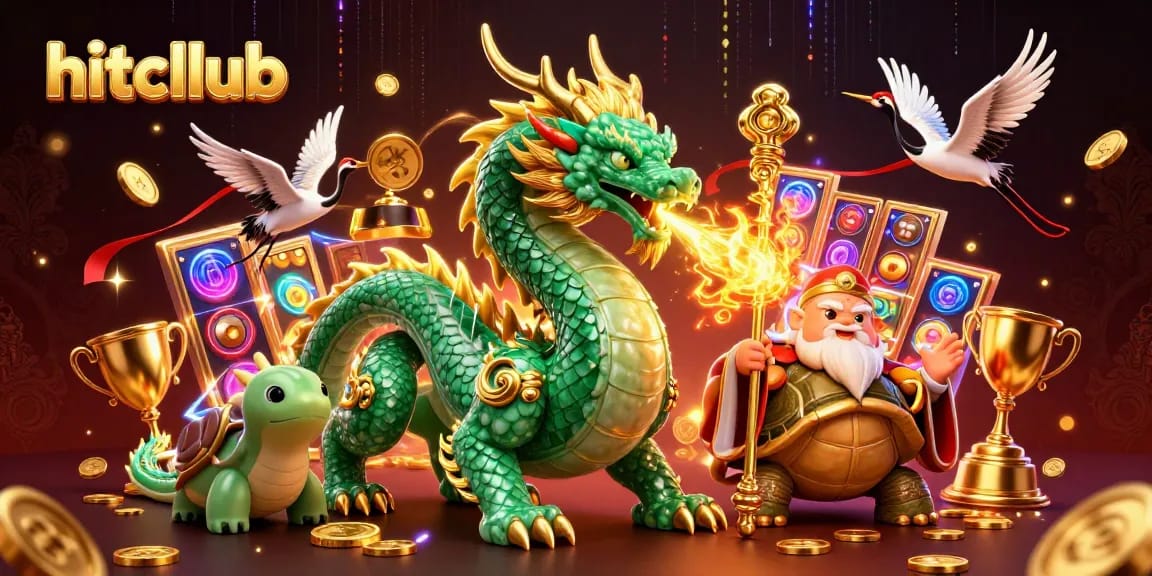 Engage in thrilling gameplay at hitcllub with a vibrant dragon, turtle sage, and lucky cranes.