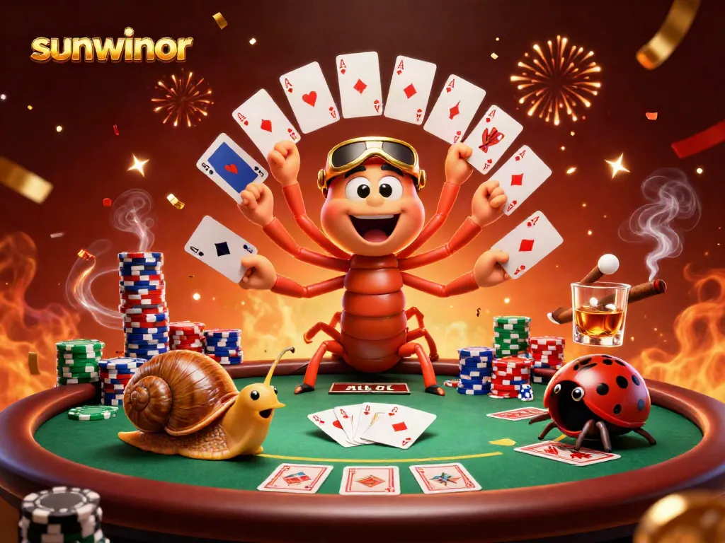 Engage in vibrant gaming with sunwinor as a colorful millipede dealer dazzles at a poker table.
