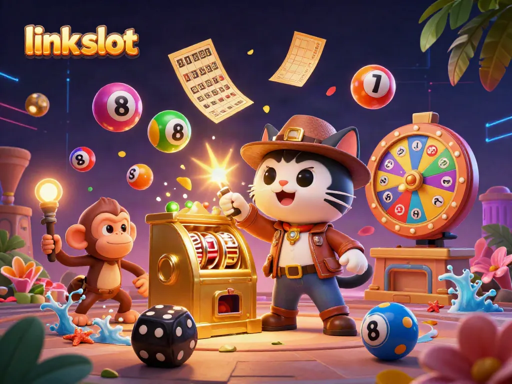 Experience the thrill of the link slot with a 3D explorer cat discovering gold while a monkey companion assists.