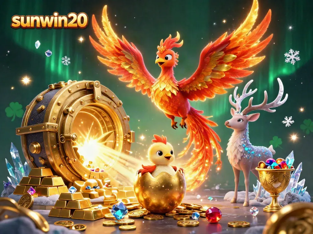 Experience thrilling wins at sunwin20 with a vibrant casino scene featuring golden treasures and captivating characters.