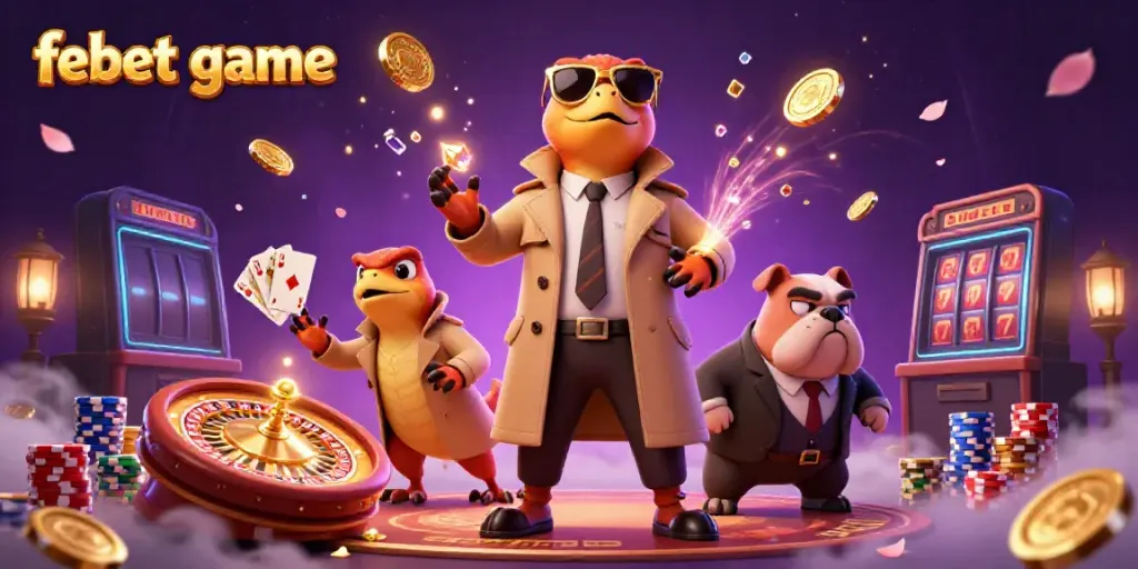Experience febet game excitement with 3D raptors sneaking into a casino, vibrant and dynamic.